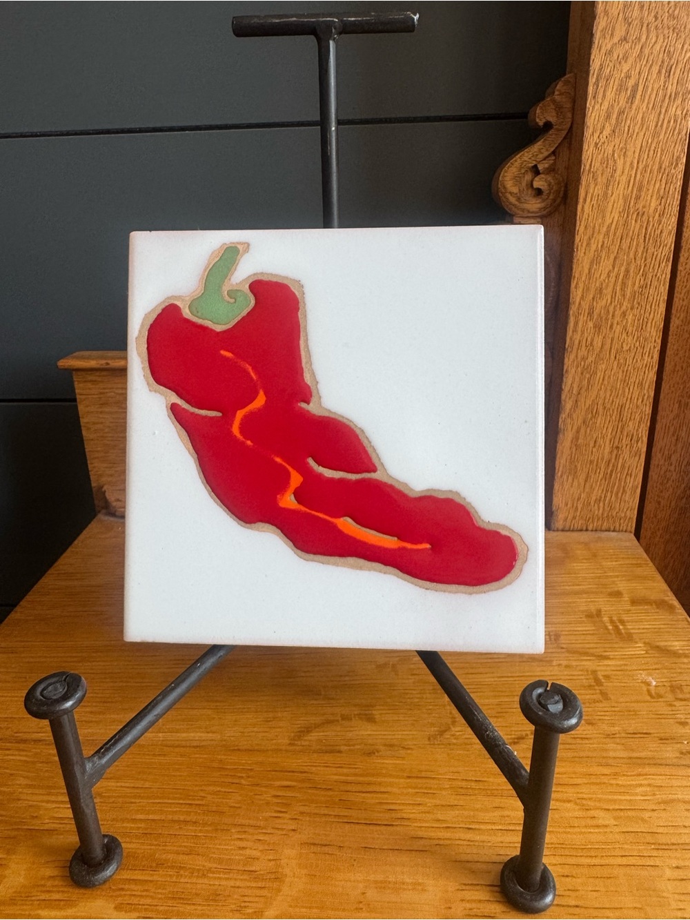 Desert Dreams Red Chili Pepper Ceramic Tile Wall Art/Trivet Vibrant Red Green